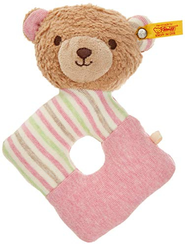 Steiff 242175 Nallebjörn Rosy, baby greppring 15 cm, plysch greppring för spädbarn och småbarn, GOTS mjukisdjur för att leka och studera, original mjuk leksak med knapp i örat, tvättbar,