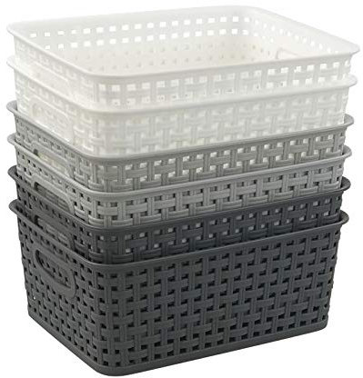 Leendines 6 Pack Plastic Weave Storage Basket, Small Kitchen Cupboard Baskets Set