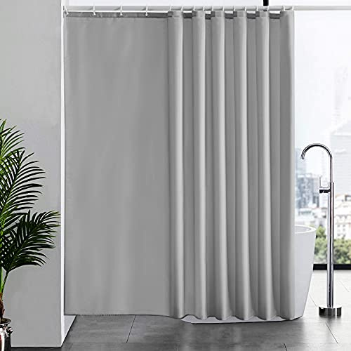 Furlinic Duschdraperi, extra lång badrumsgardin, mögelresistent, för dusch och badkar, textilgardin av tyg, antibakteriell, vattentät och extra bred, 240 x 180 cm, grå, med 16 krokar.