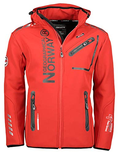 Geographical Norway Royaute Men - Chaqueta Softshell Hombres Impermeable Con Capucha - Chaqueta Outdoor Cortavientos Resistente - Senderismo Esquí Otoño Invierno Primavera (Rojo/Negro M)