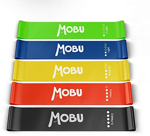 MOBU Resistance Bands Set of 5 | Durable, Skin-Friendly Exercise Loop Bands | 5 Different Resistance Levels | Free Carry Bag Included | Fitness Equipment for Gym, Yoga, Training
