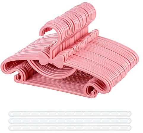Baby Kleiderbügel Rosa, 40 Stück Babykleiderbügel Set mit Süßen Bögen, rutschfest Kinderkleiderbügel-29.5cm mit 3pcs Platzsparend Kleiderbügelketten für Platzsparende Kleinkindergarderobe