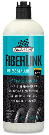 Finish Line FiberLink Pro Latex Tubeless Tire Sealant with Kevlar Technology – Long-Lasting, Low Viscosity Bicycle Sealant for Road, Gravel, Cyclocross, Mountain & Fat Bike Tires, 32 oz