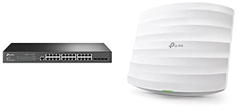 TP-Link TL-SG3428 24-Port Gigabit L2 Managed Netzwerk LAN Switch mit 4 SFP-Slots, schwarz & EAP245 AC1750 WLAN Access Point (Dualband 1750 Mbit/s mit MU-MIMO, Omada SDN) weiß