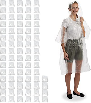 Relaxdays Ponchos imperméables jetables, Lot de 20, ciré avec Capuche, Contre la Pluie, randonnée, Unisexe, Transparents