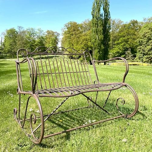 L'Héritier Du Temps Rocking Chair Double Wien brun 2-sitsig trädgårdsbänk utomhus metall skridskoåkning 88 x 89 x 114,5 cm