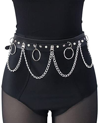 Punk Leder Taillenkette Gothic Bauchkette mit Verstellbaren Ketten Schwarz für Rave Festival -Sexy Körperzubehör Gürtel für Frauen
