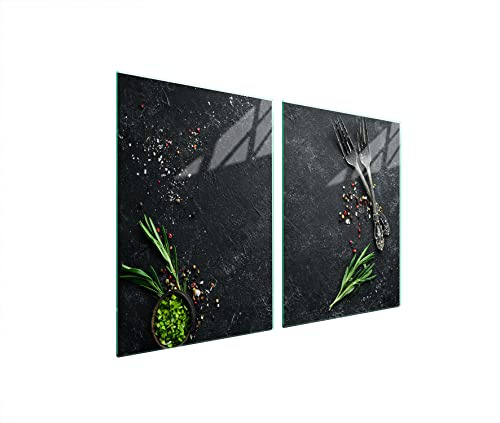 DarHaus Herdabdeckplatten 45x52 cm 2-teilig Ceranfeldabdeckung Induktion Herdschutz Spritzschutz Glasplatte Deko Schneidebrett aus Gehärtetem Glas, Schiefer Küche Design