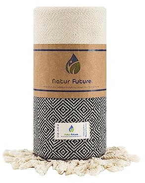 NATUR FUTURE Strandtuch Baumwolle Groß XXL Badetuch Handtuch Duschtuch Badehandtuch Hamamtuch Stranthandtuch Sporttuch Sarong Pareo Yoga Fouta Decke Saunatuch Spa (Anthrazit, Diamant 100 x 180 cm)