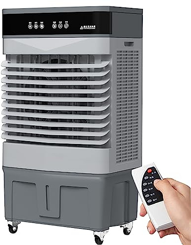 Enfriador De Aire Evaporativo,Enfriador De Aire De Pantano De Fuerza Industrial Para Uso Comercial Con 4 Ruedas Universales, OscilacióN De 120 °,4 Bolsas De Hielo Para Uso En Interiores Y Exteriores (