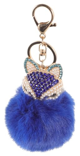 VALICLUD Flauschiger Ball Schlüsselanhänger Mit Zinklegierung Strass Inlay Und Perlen Marineblau Schlüsselanhänger Für Damenhandtasche Auto Schlüssel Schmuck Geschenk