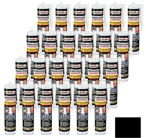Isolbau Mastic pour cheminée et four - 24 x 300 ml - Mastic résistant au feu jusqu'à 1500 °C - Pour réparation et remplissage de fissures dans les cheminées et poêles - Noir - Cartouche