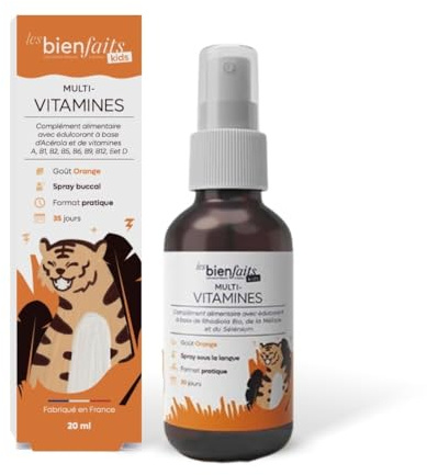 SPRAY MULTI-VITAMINES KIDS | Multivitamines, Minéraux et Nutriments pour les Enfants | Gout Naturel Orange | Vitamine A, B & D, Acérola et plantes | Complément Alimentaire