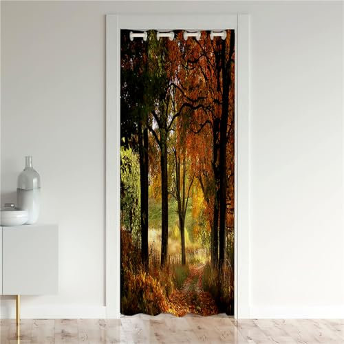 Odot Verdunkelungsvorhänge mit Ösen, Wald Muster Raumteiler Vorhang Türvorhang Thermo Blackout Thermovorhang Winter Kälteschutz Türvorhang für Fenster Tür Schrank (80x180cm,Ahornblatt)