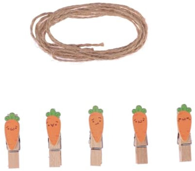 Warmhm 10 Stück Karotten-fotoklammern Dekorative Klammern Aus Holz Mini-fotohalter Mit Seil Für Party Heimdekoration