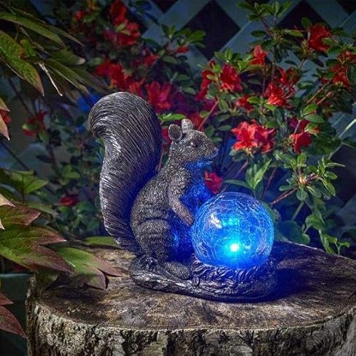 Garden Mile Solar Squirrel Statue Weatherproof, Durable Outdoor Ornament with Multicolored LED Lights Garden Patio Novelty Solar Powered Light, Animal Figurine for Decoration Housewarming Garden Gift
