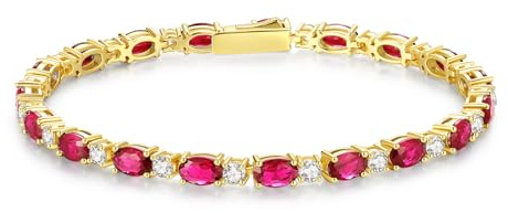 FANCIME Tennisarmband Damen 14K Vergoldet Edelstein Tennis Armband 925 Sterling Silber Geburtsstein Geschenk Schmuck für Damen Mädchen, Länge 19 cm