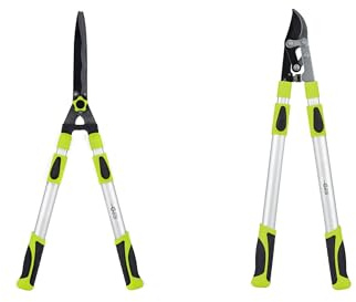Garden Gear Telescopic Bypass Lopper & Hedge Shears Duo Pack Tool Set Carbon Steel Blades Rust-Resistant Aluminium, Cushion Grips