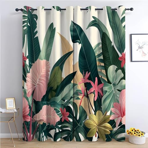CozyRest Blickdichte Vorhänge Verdunkelungsvorhang Tropische Pflanzen im Retro-Stil 160 x 70 cm Vorhänge mit Ösen Polyester für Schlafzimmer Wohnzimmer Geräuschreduzierung 2 St