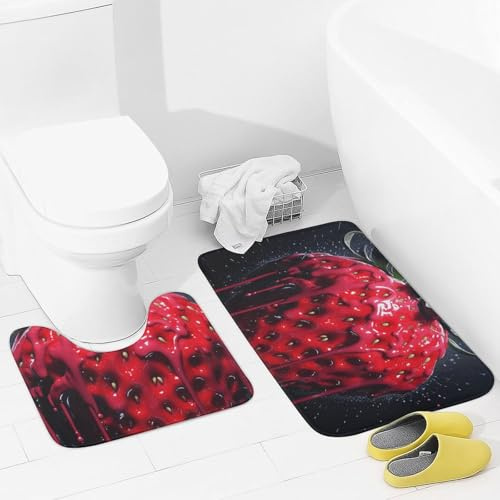 Badezimmerteppich-Set, 2-teilig, leuchtend rote Erdbeeren, Badezimmermatten, saugfähige Mikrofaser-Badteppiche und U-förmige Konturen, WC-Vorleger, rutschfeste Badematten, Teppich für Badezimmer,