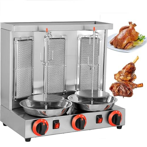 forestalk Doner Kebab Machine Electric Kebab Grill Vertical Broiler Gyro Meat Rotisserie With Burners Temperature Adjustment 50-350℃ For Commercial Home Kitchen(Size:L,Color:Silver)
