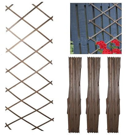 DIVCHI Wooden Trellis Expandable Garden Wall Trellis For Climbing Plants Decoration & Plants Partitioning (Pack Of 3) (180cm x 30cm) (Oak Wood)