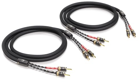 VIABLUE SC-4 Silver Single-Wire * High-End Lautsprecherkabel * T8 * Modell 2024 * Bananenstecker, echtvergoldet * 1 Paar * mit Splitter * 150 cm * 1.5 m