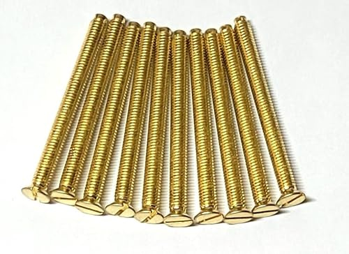 Pack of 10 Brass Electrical Screws 40mm X 3.50mm Brass(Gold) Long Socket Screw Switch Plugs Fixings Flat Slotted Head Fully Threaded Bolt