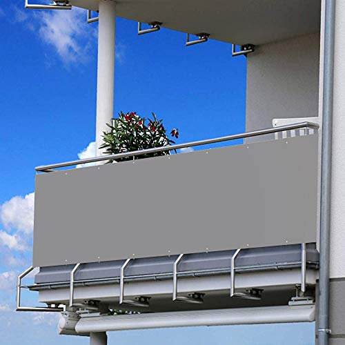 Balkon 145x600 cm Wetterfeste Überdachung für Balkon mit 100% Sichtschutz 200g/m² Gartenzaun Markise für Sichtschutzwand inklusive Seil und Kabelbindern (Grau)