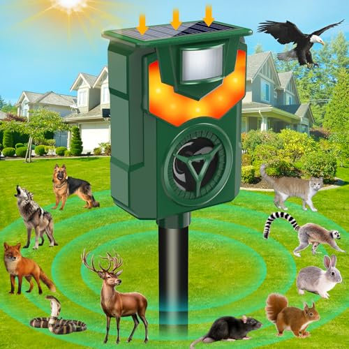 OTSEZE Ultrasonic Animal Repellers,Solar Cat Repellent Outdoor with Flaming Eye Alarm,Waterproof Raccoon Repellent with Motion Detection for Farm Yard Garden Repelling Dog, Rabbit, Skunk,Squirrel