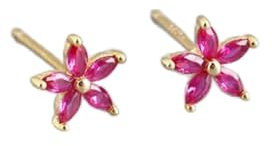 Pendientes Bohemios con Forma de Flor de circonita cúbica en Plata de Ley 925 F1119-J - Oro con Piedra Fucsia
