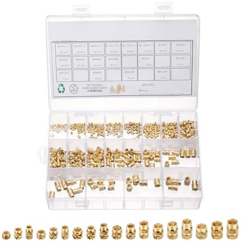 sourcing map Lot de 400 inserts métriques filetés M2 M2,5 M3 M4 M5 M6 en laiton pour impression 3D - Écrous filetés femelles