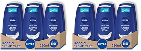 NIVEA Creme Care Gel de Ducha en pack de 6 (6 x 250 ml), gel hidratante corporal con la fragancia de NIVEA Creme, gel para ducha cremoso para tener una piel suave (Paquete de 2)