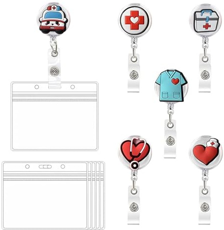 GIUSOBG 6 Stück Ausweishalter Ausziehbar Krankenschwester Badge Halter | Einziehbare Kartenhalter mit Clip für Freiwillige mit Kartenhalter, Retractable Badge ReelsGeschenk Namensschild Ausweisjojo