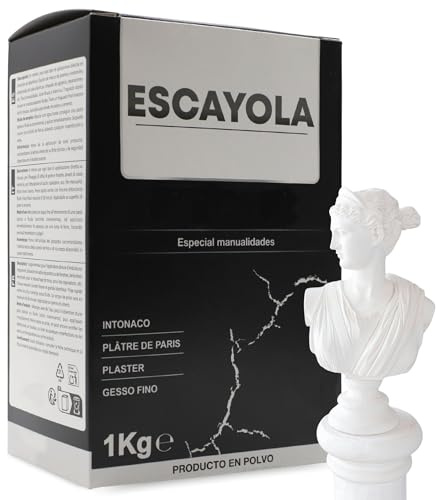 TECHZOCO Escayola para moldear, Escayola en polvo, Escayola para manualidades, Producto en polvo, Tiempo de fraguado mínimo 24 horas, Modo preparación para diluir en agua, Color Blanco, Contiene 1 Kg