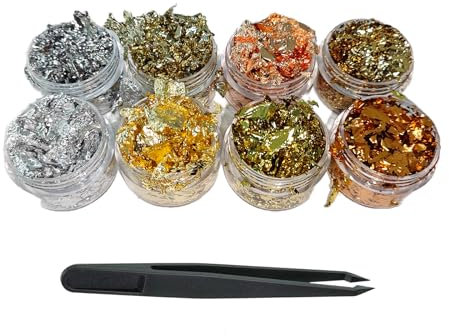 8 Farbige Blattgold Set, blattgold Zum Basteln Blattgold Set, 90g Goldfolie Zum Basteln Art Supplies Mit Pinzette, blattgold Acrylmalerei, künstlerbedarf Für Das Malen Von Kunsthandwerk Nail Art