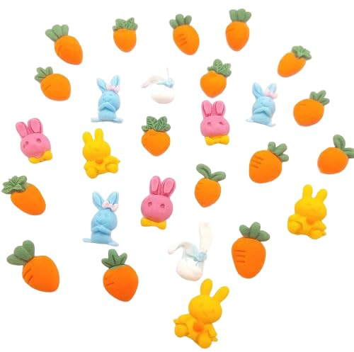 Easter Edible Sugar Fondant Bunny & Carrots 25pcs Cute Cupcake/Cake toppers Decorations