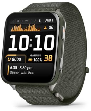 Garmin Venu X1, GPS Smartwatch, Ampio Display AMOLED 2, Torcia LED, Cassa Ultra Sottile da 8 mm, 100 App Sportive Precaricate,Autonomia fino a 8 giorni, Cinturino in Nylon ComfortFit, Moss