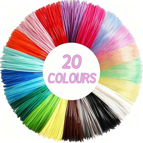 AKOLAFE Lot de 60 rouleaux de filament 3D de 1,75 mm, 20 couleurs, 5 m de chaque couleur, 300 mètres au total compatibles avec SCRIB3D, MYNT3D, PIKA3D et autres stylos d'impression 3D