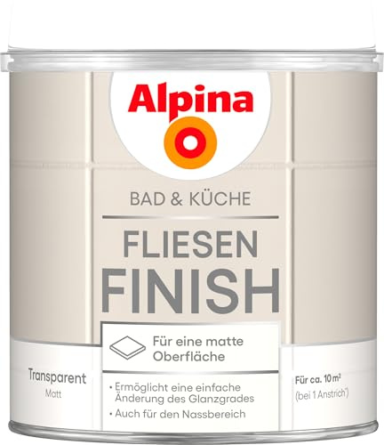 Alpina Bad & Küche Fliesen-Finish matt – seidenmatte Versiegelung für gestrichene Wandfliesen, schützt zuverlässig vor Feuchtigkeit & Schmutz, ideal für Bad, Küche & WC – 0,75L