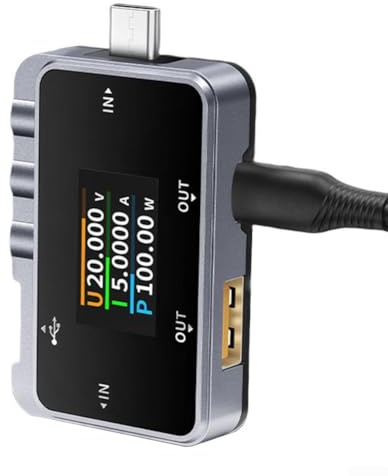 Springwillfly Voltmetro amperometro digitale USB 6,5 A, misuratore di tensione di corrente con display a colori da 1,06 pollici per caricabatterie mobili