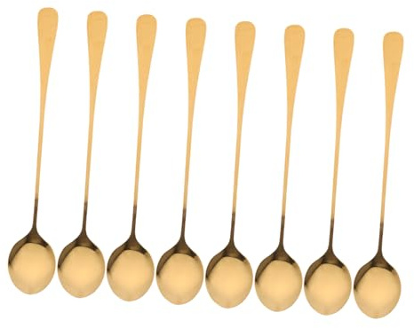 CIYODO 8 Piezas Cucharas de Café Espresso de Metal Dorado Cucharillas de Acero Inoxidable con Mango para Postres Helado Frutas y Bebidas Calientes