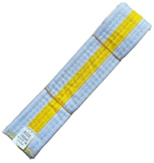 MARTIAL ARTS KIDS WHITE BELTS WITH STRIPES, KARATE, TAEKWONDO, JUDO, KICKBOXING, BELTS 150cm (White Belt Yellow Stripe)