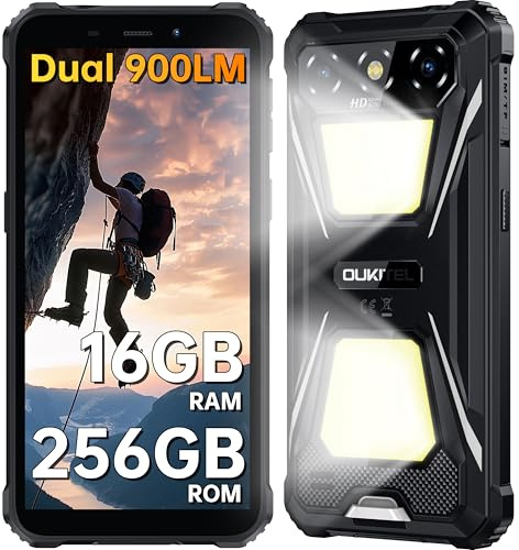 OUKITEL G5 Rugged phone(2025),android phones 16GB RAM + 256GB ROM/1TB TF, 6300mAh Battery, 6’’ tough phone, Ultra-Bright Camping Light,4G Dual SIM Unlocked,5G WiFi/BT5.0/OTG/GPS-Black