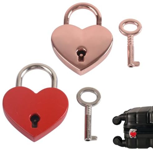 ZORVYN 2 Pezzi Mini Lucchetto a Forma di Cuore, Vintage Lucchetto dell'Amore con Chiave, Lucchetto Cuore Decorativo per Armadio, Portagioie, Diario, Cassetto (Rosso e Oro Rosa)