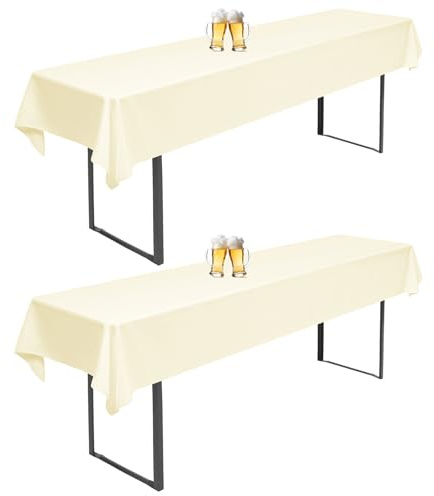 2 Stück Biertisch Tischdecke Beige Universal für 50cm u.70cm Biertische Hussen für Biertisch Biertischhussen Rechteckige Tischdecken Waschbar 110x260cm (Beige)