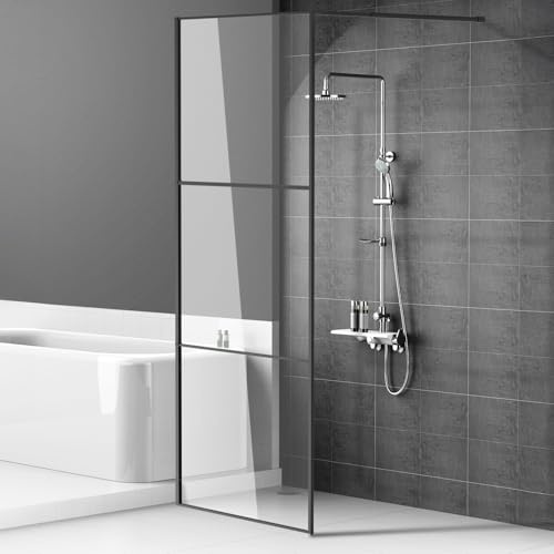 Daromigo 80 × 200 cm duschvägg för dusch, 5 mm ESG-säkerhetsglas för walk-in dusch, duschavdelare helram av aluminium, 0–10 mm justeringsområde, vänster/höger montering – svart