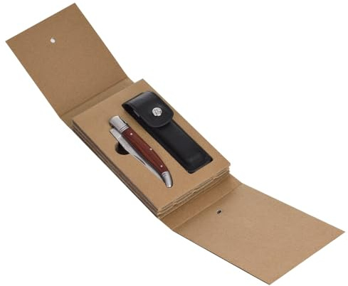 Générique Couteau Pliable de Poche avec Manche Authentique en Bois de Rose– Lame en Acier Inoxydable – Livré avec son Étui de Protection en Cuir Noir – Design Traditionnel Élégant