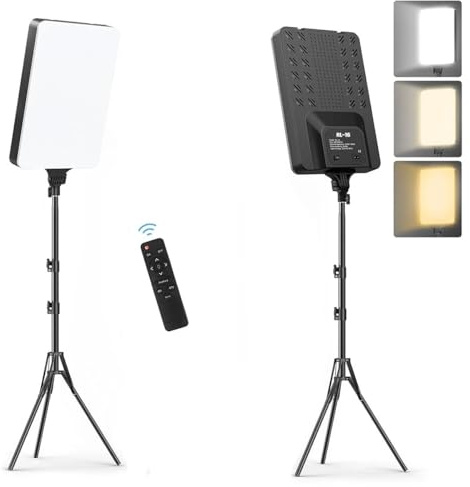 Panel de Iluminacion Fotografica Luz de Relleno Fotografia Videos Luces Led Pantalla 16 2700k-7500K, Trípode Regulable Filmación Zoom Videoconferencia TikTok con Mando (1 Luz - 1 Tripode 16)