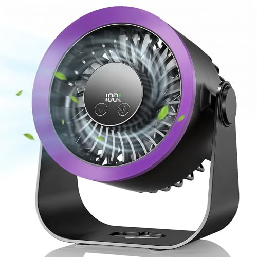 SHINER USB Desk Fan, Quiet Table Fan with Turbo Airflow, 100 Speeds, 2400mAh Rechargeable, Digital Display, 180° Manual Tilt, Hangable, Small Battery Desktop Fans for Bedroom Office Travel